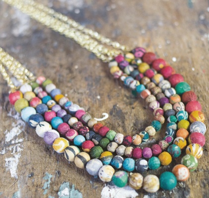 Chain and Recycled Fabric Beads necklace